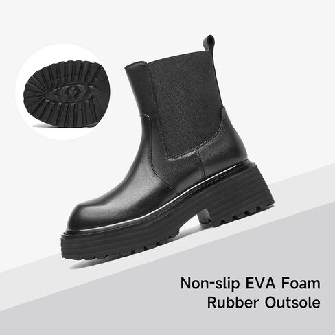 BEAU TODAY Platform Chelsea Boots for Women, Chunky Genuine Leather Elastic Ankle Boots for Women, Fashion Fall boots with Round Toe, Comfortable Slip-on Winter Combat Boots in Saudi Arabia
