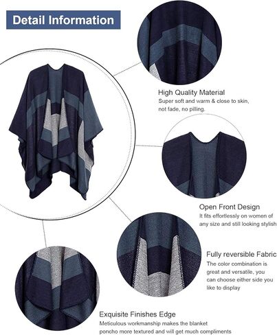 MissShorthair Women's Printed Shawl Wrap Fashionable Open Front Poncho Cape in Kuwait