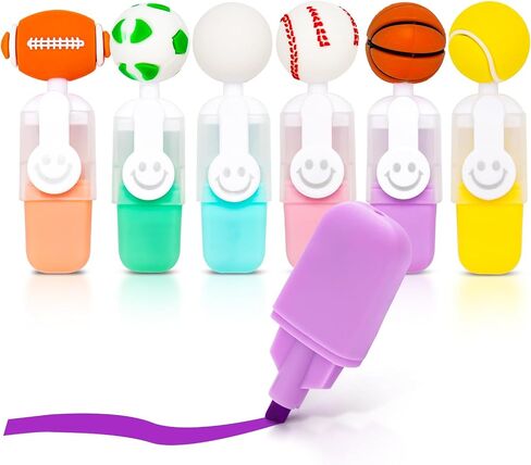 6pcs Sports Ball Highlighters - Rugby, Soccer, Basketball, Tennis, Baseball, Golf Marker Pens for Sports Parties, Birthdays, Drawing, Posters, Greeting Cards, School, and Office Supplies in Saudi Arabia