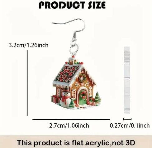 Christmas Gingerbread House with Snowman Acrylic Keepsake Dangle Earrings in Saudi Arabia