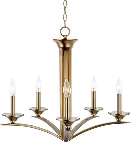 Kira Home Lillie 25" Contemporary 5-Light Candle Chandelier Lighting Fixture, Adjustable Hanging Height, Warm Brass Finish in Saudi Arabia