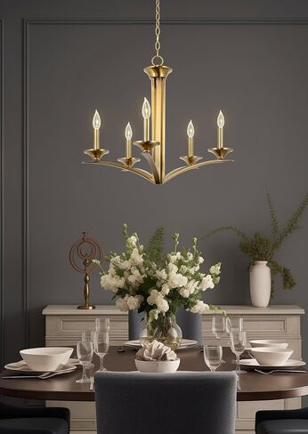Kira Home Lillie 25" Contemporary 5-Light Candle Chandelier Lighting Fixture, Adjustable Hanging Height, Warm Brass Finish in Saudi Arabia