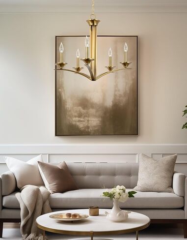 Kira Home Lillie 25" Contemporary 5-Light Candle Chandelier Lighting Fixture, Adjustable Hanging Height, Warm Brass Finish in Saudi Arabia