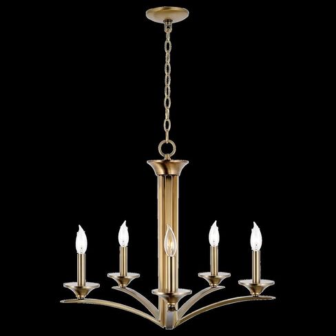 Kira Home Lillie 25" Contemporary 5-Light Candle Chandelier Lighting Fixture, Adjustable Hanging Height, Warm Brass Finish in Saudi Arabia