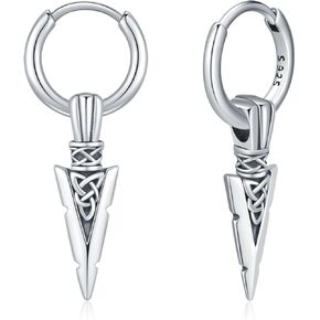 MEDWISE Arrowhead Hoop Earrings for Men Women 925 Sterling Silver Arrow Hoop Earrings Celtic Knot Earrings Viking Earrings Hoop Earrings Punk Hip Pop Jewelry for Men Women