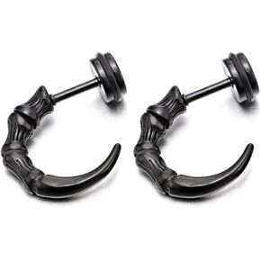 Retro Style Half Hoop Claw Tail Stud Earrings for Man, Stainless Steel, Screw Back, 2 Pcs