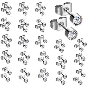 Ear Piercing Earrings Studs, Surgical Stainless Steel Cubic Zirconia CZ Piercing Studs Earrings, Nose Piercing, Belly Piercing, 20 Pairs 4MM for Various Ear Piercing Guns