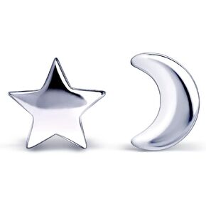 Tiny Moon and Star 925 Sterling Silver Stud Earring Star Earring (5mm / 8mm)