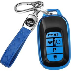 QBUC لغطاء مفتاح Honda Key fob مع سلسلة مفاتيح جلدية ناعمة من مادة TPU حافظة مفتاح تناسب سيارة Honda Accord Civic HR-V CR-V Pilot (وردي)