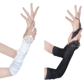 JISEN Women 20s Satin gloves Formal Bridal Banquet Party Wedding Opera Colorful Mitten