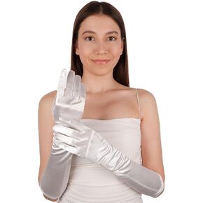 LIMELIA Satin Bridal Wedding Gloves, Prom Costume Gloves, Special Satin Gloves for Women White, Large (18 inches)