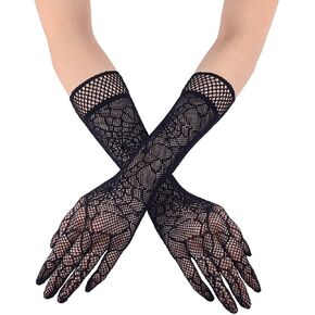 Campsis Black Lace Gloves Gothic Mesh Gloves Stretchy Spider Wed Fishnet Gloves Halloween Costume Gloves Party Cosplay Dress Accessories for Women and Lady