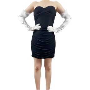 Long Satin 1920s Opera Party Gloves with Feather Gloves Stretchy Halloween Costume Evening Party Elbow Gloves