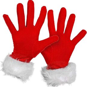 Dzrige Christmas Red Gloves Red Velvet Gloves Santa Claus White Gloves Red Short Gloves With White Furry Cuffors for Women Costumes Fancy Dress Christmas Party Favors