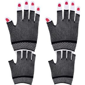 2 Ladies Fingerless Fishnet Gloves Short Black Nylon Fishnet Gloves Wrist Stretch Mesh Gloves Wrist Length Gloves for Theme Party Women Dance Disco Costume Parties Supplies Accessories