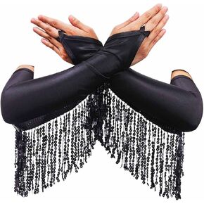 BODIY Sparkle Sequin Gloves Women Fringe Glove Rave Fingerless Gloves