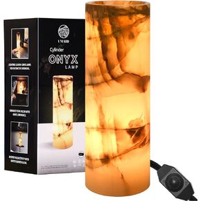 UMAID Elegant Handcrafted Onyx Marble Table Lamp, Warm Amber Glow, Relaxing Table Lamp for Office, Bedroom, Living Room, and Bedside, Includes Bulb & Dimmable Cord, Unique Home Decor Gifts (Rectangle)