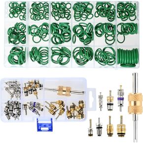 Car A/C Repair Kit, 270PCS O-Ring Seals Kit 18 Sizes + 40PCS Car Air Conditioner Valve Core Kit, R12 R134a Refrigeration Tire Valve Stem with Double Head Dual Dismantling Remover Tool, Rubber O-Rings