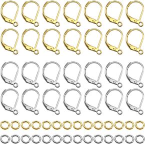 TOAOB 120pcs 18K Gold Plated Leverback Earwires French Earring Hooks Gold and Silver Stainless Steel Colors 10x15mm Interchangeable Dangle Ear Wires with Jump Rings for Jewelry Making