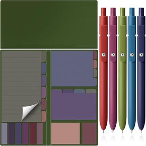 Tenceur 5pcs 0.5mm Quick Dry Black Ink Pens with 410 Pack Sticky Notes Tabs Ballpoint Pens Tiny Sticky Notes Office Supplies Divider Sticky Notes Dividers Tabs for Office Home(Morandi)