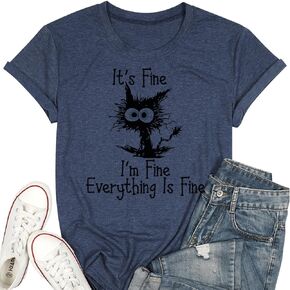 T&Twenties Women T Shirt,Its Fine Im Fine Everything is Fine Inspirational Letter Printed Tees Short Sleeve Casual Shirt Tops