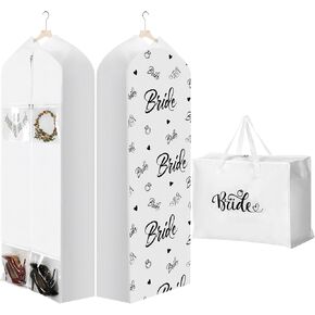 2 Pcs 70" Wedding Dress Garment Bag and 15" Bride Tote Bag Set Wedding Gown Garment Bag for Storage and Travel Prom