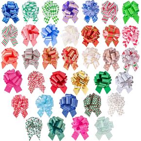JOHOUSE 36PCS Christmas Pull Bows, 5 Inch Christmas Bows Gift Wrap Pull Bows for Party Supplies Gift Wrapping Home Decorations