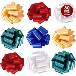 JOHOUSE 36PCS Christmas Pull Bows, 5 Inch Christmas Bows Gift Wrap Pull Bows for Party Supplies Gift Wrapping Home Decorations