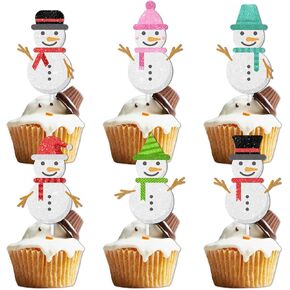 18pcs White Glitter Snowman Dessert Cupcake Topper Winter Wonderland Theme Decor Supplies Baby Shower Boys Girls Happy Birthday Party Decorations