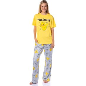 Pokemon Women's Pikachu Bolts 2 Piece Shirt and Pant Combo Adult Pajama Lounge Set