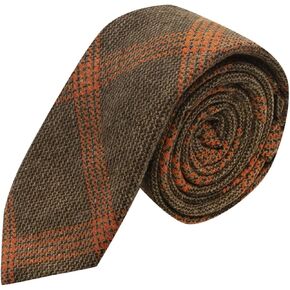 King & Priory Biscuit Brown & Orange Birdseye Weave Check Necktie