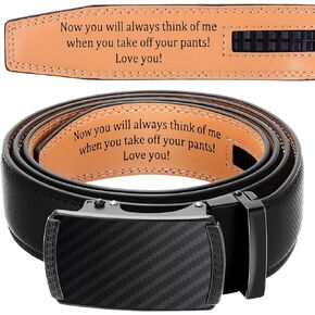Mens Belt Personalized Belts for Men Engraved Leather Belt Slide Ratchet Belt with Buckle for Him Father's Day Gift Husband