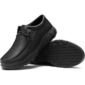 NINGO Leather Non Slip Shoes for Men, Slip On Waterproof Work Shoes, Comfortable Slip Resistant Work Loafers, Lightweight Breathable Mens Food Service Chef Shoes Work Sneakers, for Kitchen Restaurant