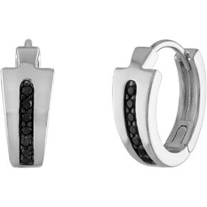 Bulova Jewelry Men's Icon Black Diamond Rhodium Plated Sterling Silver Hoop Earrings, Style:BVE1007-WSAA