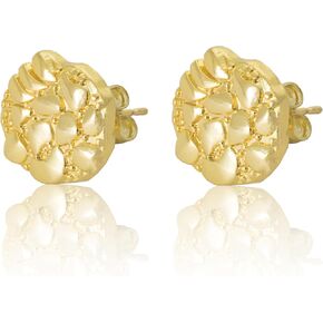 Gold nugget earrings for men Nugget earring Cookie Nugget Stud Earrings Gold Plated Stud Earrings 14k Gold Plated Round Rough Textured Gold plated earrings For Women Unisex