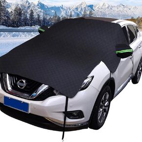 Car Windshield Cover for Ice and Snow, Waterproof 420D Non-Woven Windshield Snow Cover, with Side Mirror Cover, Frost Half Car Cover for Mini Subcompact Car