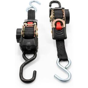 Camco 50033 Retractable Transom Tie Down Straps, 1" Width, 6’ Dual Hooks , Black
