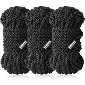 Silk Rope Soft Rope, Skin Friendly Durable Long Rope, 32 Feet 8 mm Multipurpose Long Satin Braided Twisted Rope (3 Black)