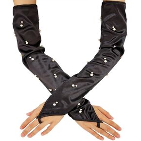 CASDRE Pearl Fingerless Satin Gloves Long 1920s Gloves Wedding Gloves Elbow Length Evening Party Gloves Halloween Accessories