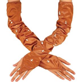 CASDRE Pearl Fingerless Satin Gloves Long 1920s Gloves Wedding Gloves Elbow Length Evening Party Gloves Halloween Accessories
