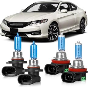 Fit for Honda Accord (2008-2012) Coupe, (2013-2018) Halogen Headlight Bulbs,9005 High Beam + H11 Low Beam Headlamp Replacement Bulbs Kit, Pack of 4