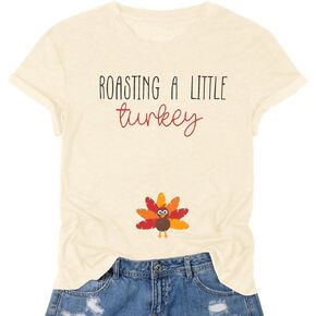 FASHGL Thanksgiving Pregnancy Shirt Women Funny Roasting a Little Turkey T-Shirt Cute Pregnancy Announcement Tee Tops