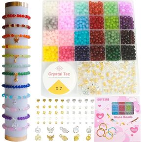 OUYESGL Glass Beads Bracelet Making Kit, 1400 Pcs 6mm Glass Beads for Bracelets, 24 Colors Crystal Beads for Jewelry Making Kit, Friendship Bracelet Beads Kit DIY Crafts