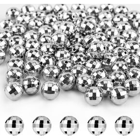 120pcs Mini Disco Ball Beads for Jewelry Making, Reflective Mirror Ball Mirrorball Charms Disco Ball Beads for Bracelets DIY Necklace 70s 80s Costume Accessories Party Favors Crafts (Silver)