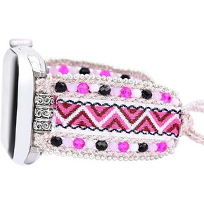 Retro Boho Braided Nylon Band Compatible with Apple Watch 40mm 41mm 38mm, Friendship Bracelet Handmade Woven Bohemian Beaded Western Dressy Strap for iWatch Series 9/8/SE/Ultra/7/6/5/4/3/2/1