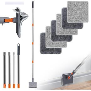 85 Inches Wall Cleaner with Long Handle, PLOEOUAR Baseboard Cleaner Mop for Ceiling Window Floor Cleaning, with Extension Pole 39" to 85", 6 Replacement Pads