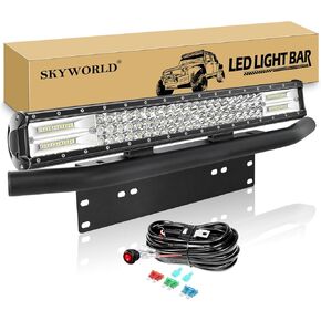 SKYWORLD LED Light Bar, 23" 570W Spot Flood Combo Beam Work Driving Lamp with License Plate Mounting Bracket Holder 12V Wiring Harness Kit for Auto Truck Car ATV SUV 4X4 Offroad