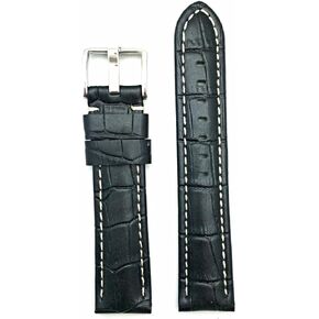 NewLife 22mm Long, Black Leather Watchband Compatible with Panerai Watch | Alligator Crocodile Grain, Medium Padded Replacement Wrist Watchstrap Bracelet that brings to Any Watch (Mens Long Length)
