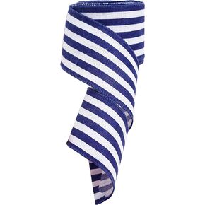 Blue and White Striped Wired Ribbon, Patriotic Ribbon, Royal Blue Stripe Ribbon Wired 2.5"x10yds