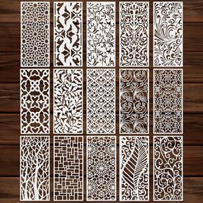 15 Pieces Border Stencils for Painting, 11.8 x 5.1inch Leaf Texture Stencils Border Stencils,Reusable Plant Furniture Cake Decorative Stencils for Wood DIY Craft Canvas Fabric